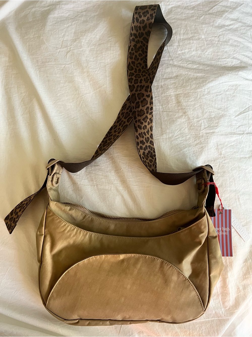 City Mouse Park Crossbody Diaper Bag with Leopard-Print Strap